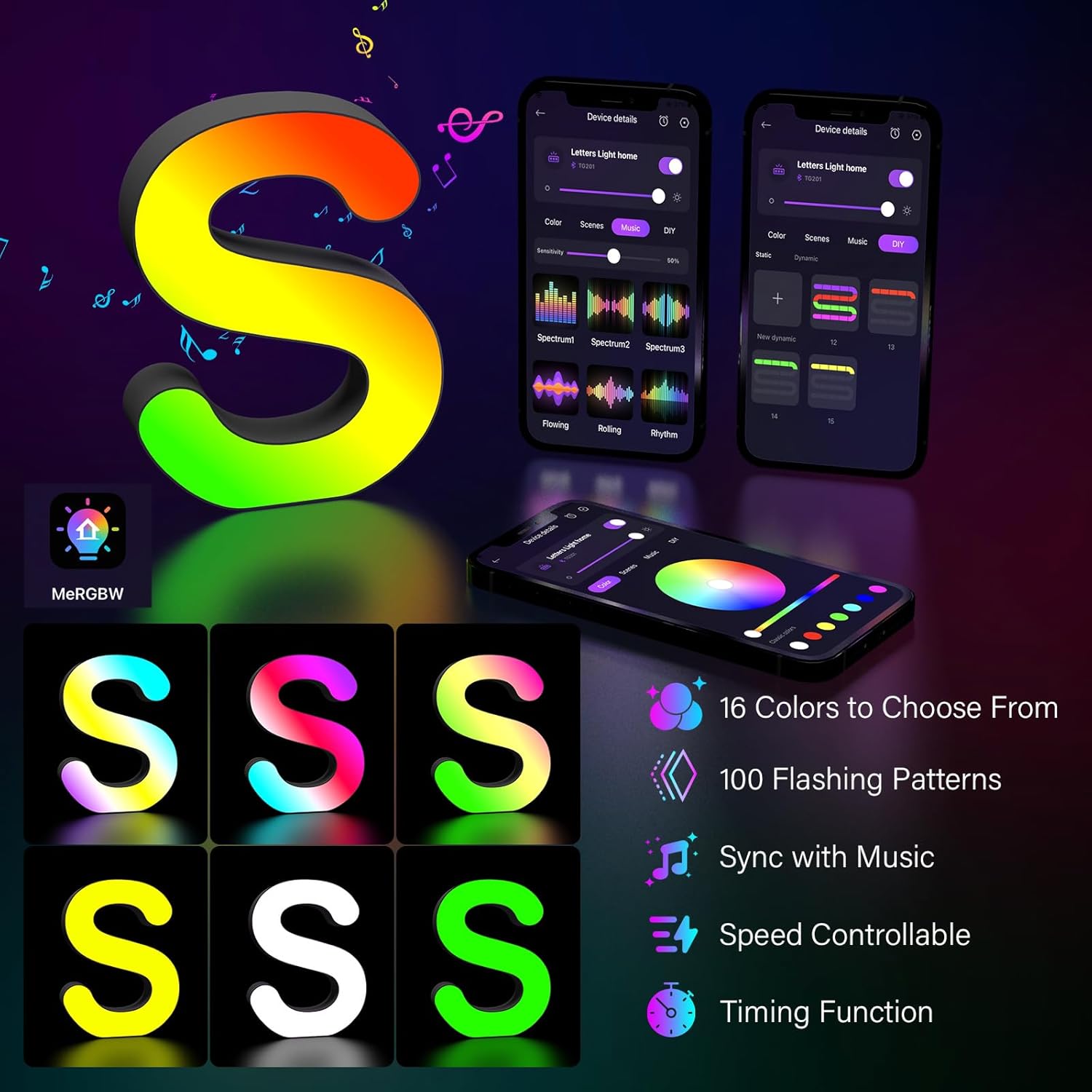 Light Up Letter S USB Powered LED Color Changing