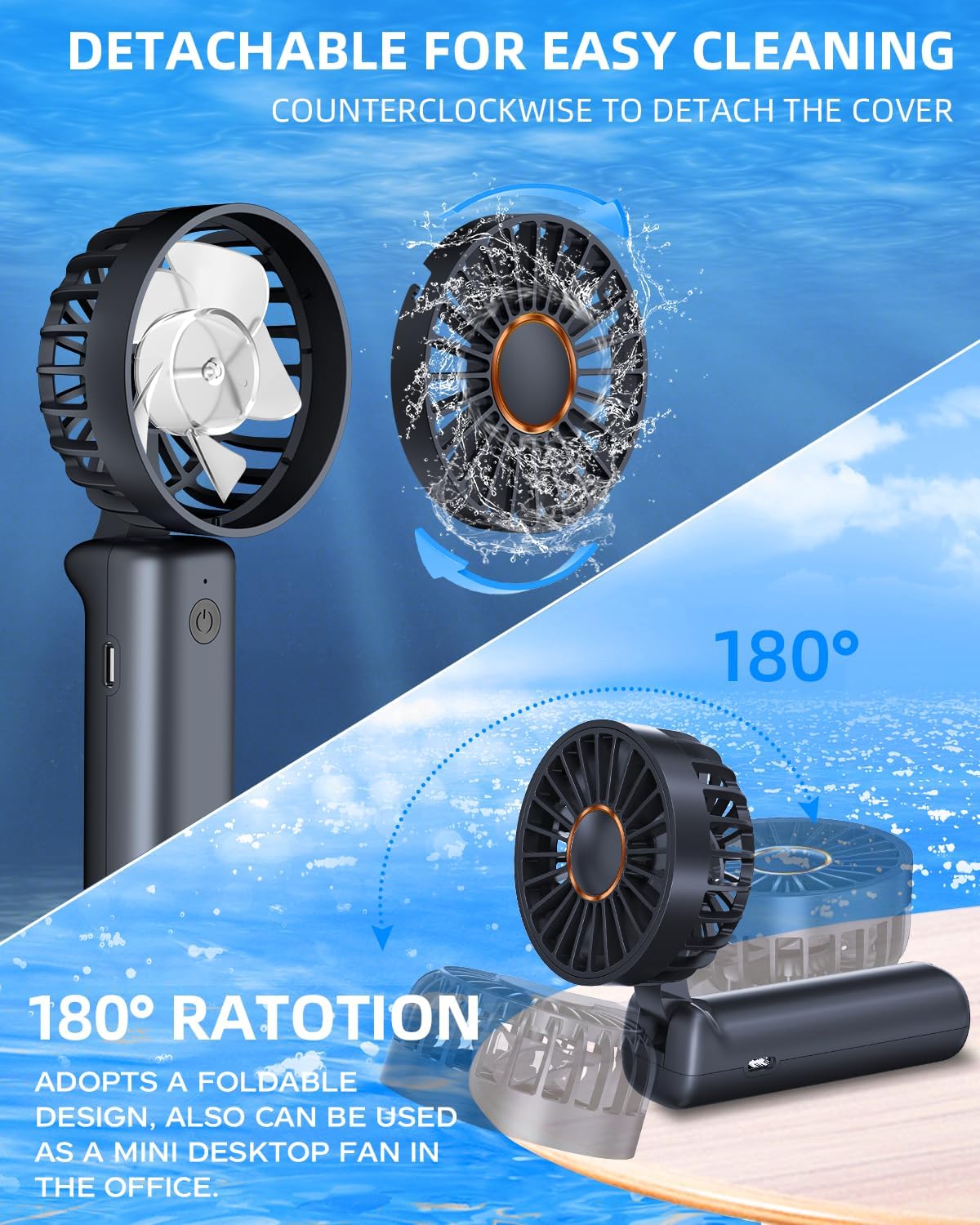 Portable Handheld Fan Foldable 1800mAh 3 Speeds