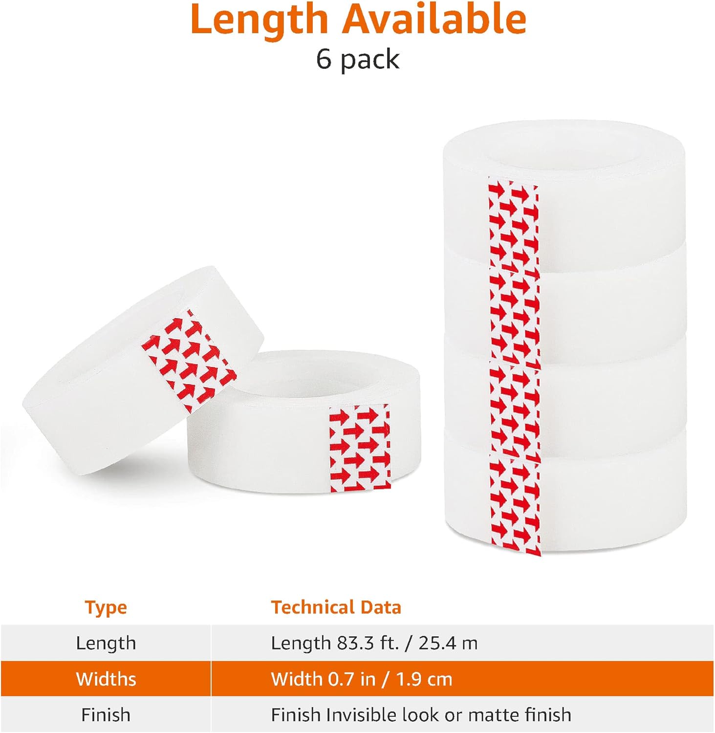 Matte Finish Transparent Tape Refills, 6-Pack Repairing Tape, 5.3 x 1.9cm, Translucent