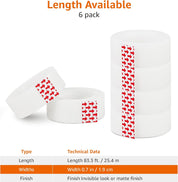 Matte Finish Transparent Tape Refills, 6-Pack Repairing Tape, 5.3 x 1.9cm, Translucent