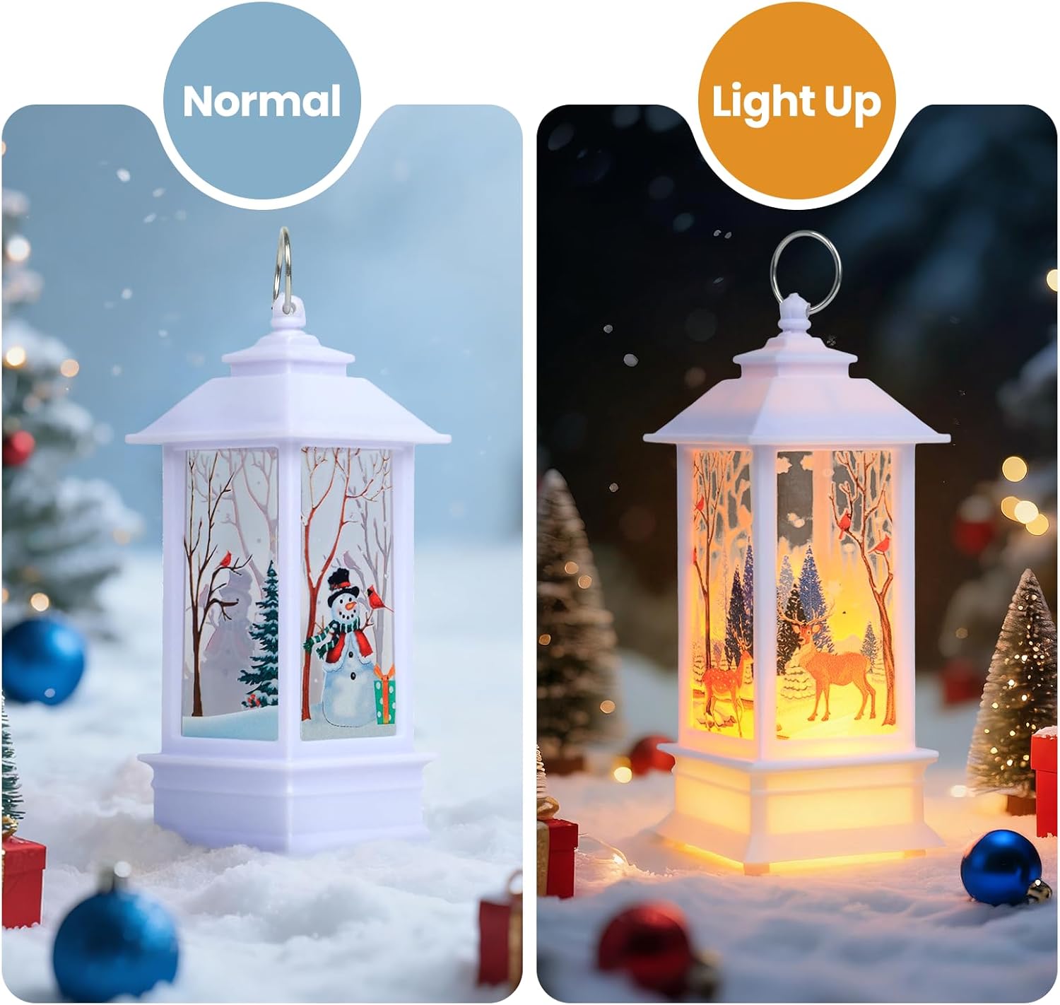 Christmas lanterns with reindeer and angel prints