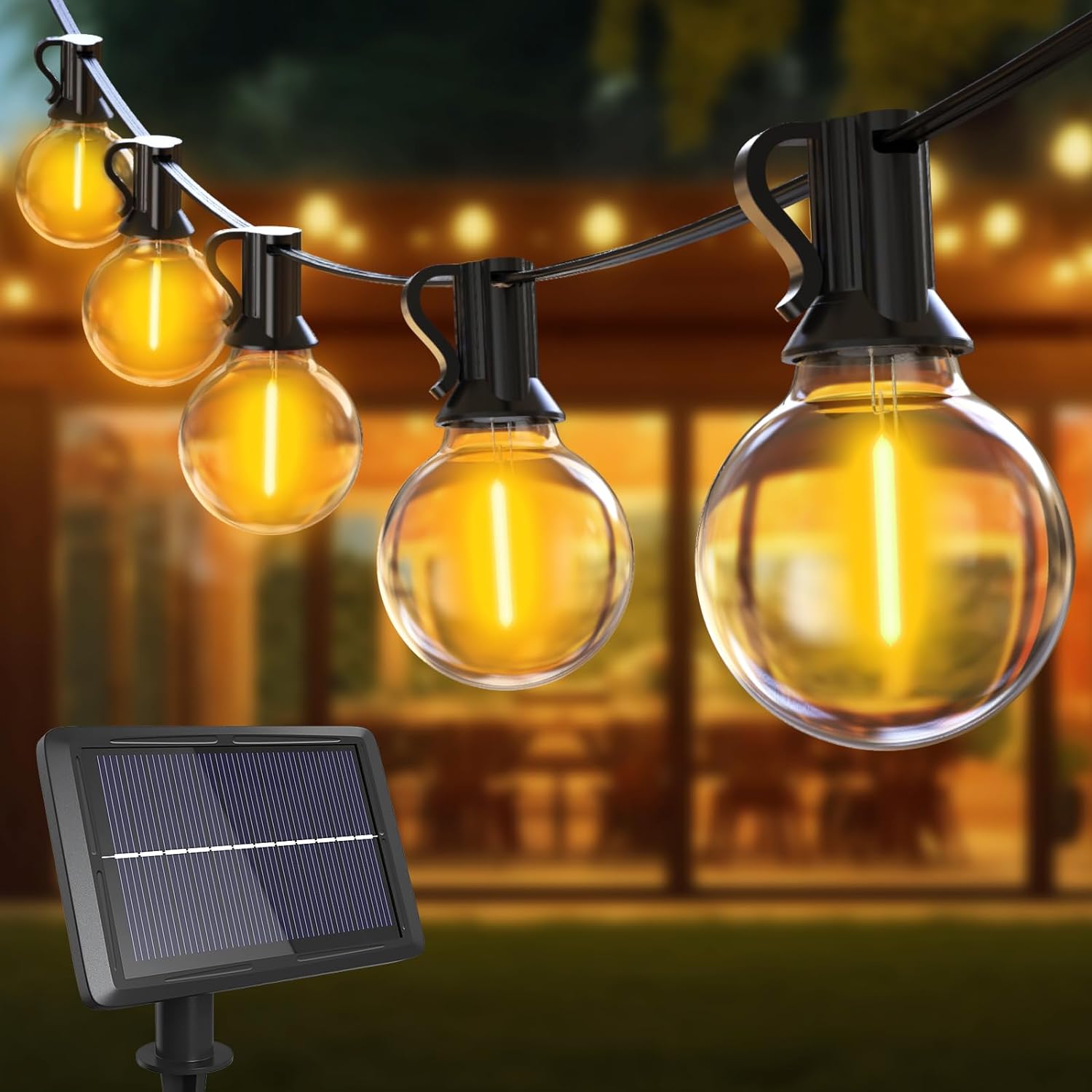 13M/42FT Solar Festoon Lights Outdoor, 15+1 LED Solar String Lights with G40 Shatterproof Bulbs, 4 Modes