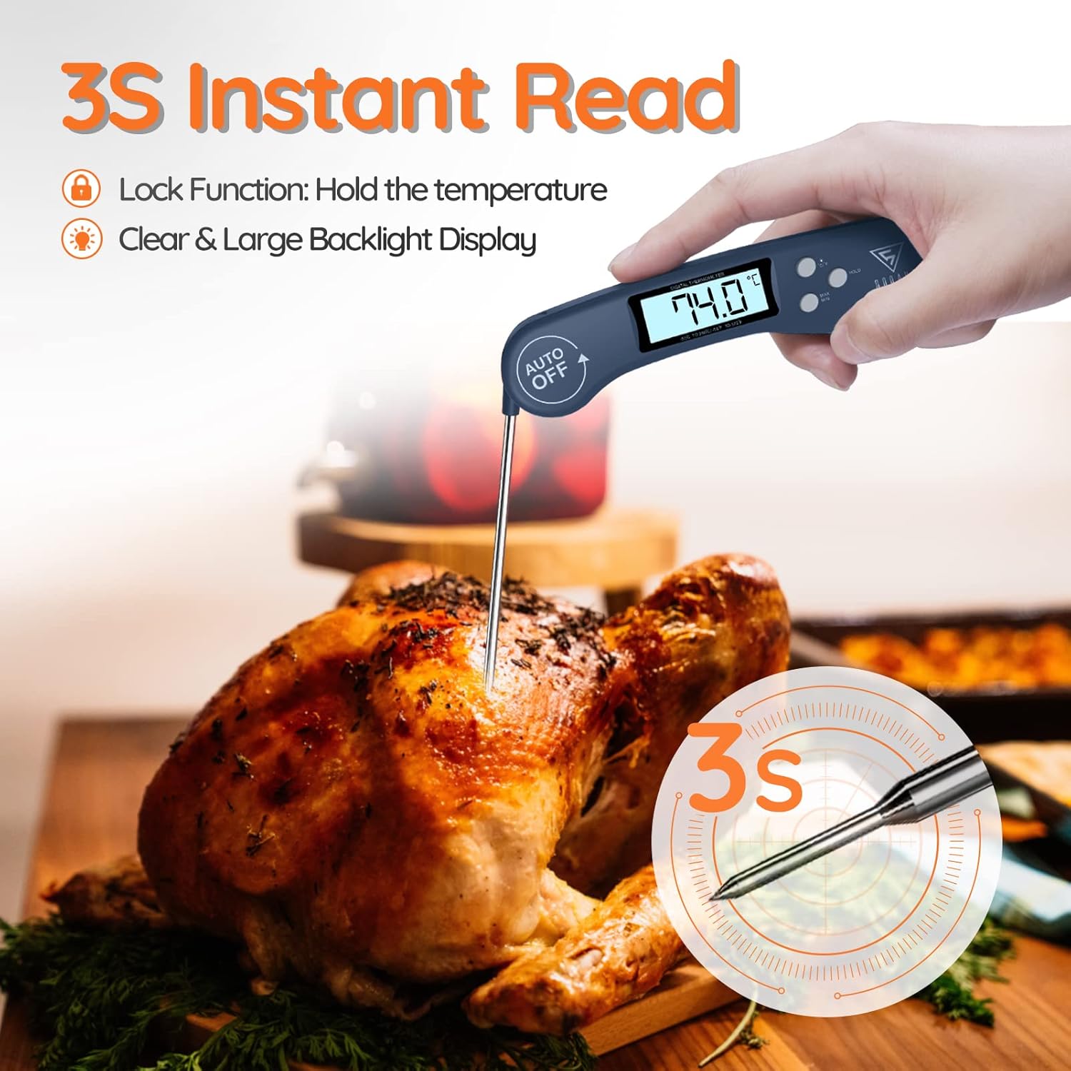 Digital Instant Read Meat Thermometer Navy Blue – Fast, Accurate, Foldable Probe