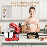 Vospeed 1500W Stand Mixer 6.2L Electric Food Mixer with Bowl, Beater, Dough Hook, Whisk, Spatula & Egg Separator – Red