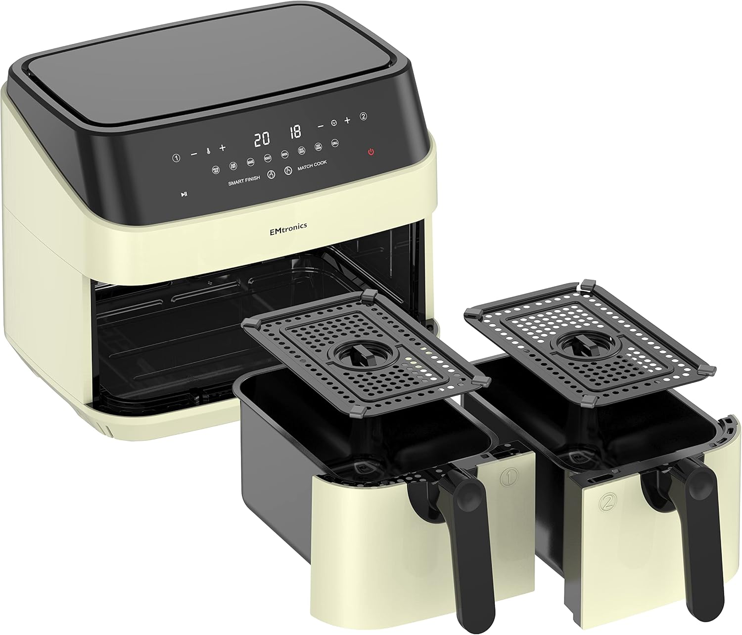 Dual Air Fryer 9L Extra Large Family Size – Double Drawer, 8 Preset Menus, Oil-Free Low Fat Cooking, 99-Min Timer, Cream Finish