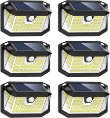 188 LED Solar Security Lights Outdoor, 3 Modes Solar Powered Motion Sensor Lights, IP65 Waterproof Solar Lights Outdoor Garden for Yard Wall Fence Door (6 Pack, White)