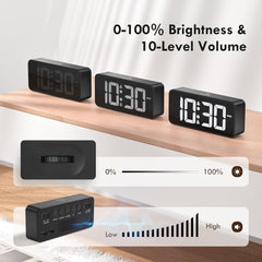 Mains Powered LED Digital Alarm Clock – Dual Alarm, Snooze, 10 Ringtones, USB Port