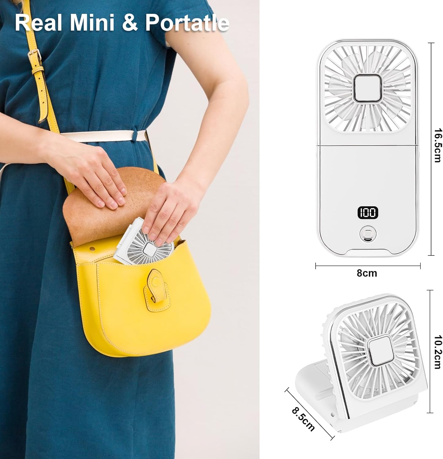 Folding Handheld Fan with LED Display & Power Bank