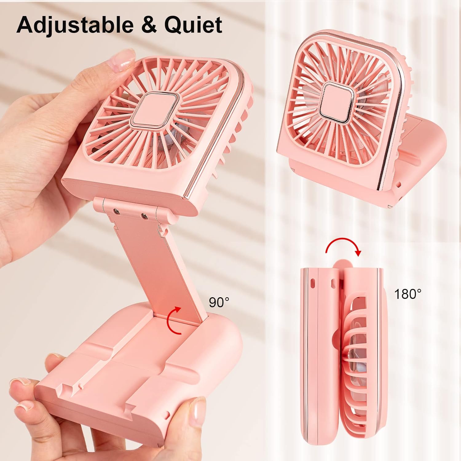 Folding Handheld USB Rechargeable Mini Fan – Pink