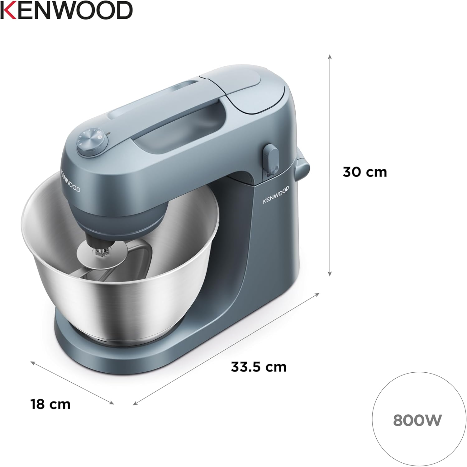 KZM35.000GY Go Collection Stand Mixer – 1400W Tilt-Head Electric Kitchen Mixer with 6.2L Bowl, Storm Blue