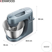 KZM35.000GY Go Collection Stand Mixer – 1400W Tilt-Head Electric Kitchen Mixer with 6.2L Bowl, Storm Blue
