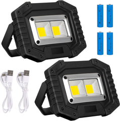 LED Work Light Rechargeable Floodlight COB Portable 30W 2000 Lumens, 3 Modes Spotlight IP65 Waterproof Outdoor for Camping, Traveling, Fishing, Security Lights (2 Pack)