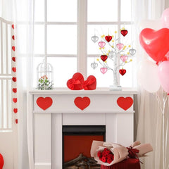 24 Inch Lighted Valentine Heart Tree, Pre-Lit Birch Style Table Décor with Heart Ornaments