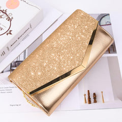 Elegant Satin Glitter Clutch Bag for Women – Sequin Evening Purse with Chain Strap