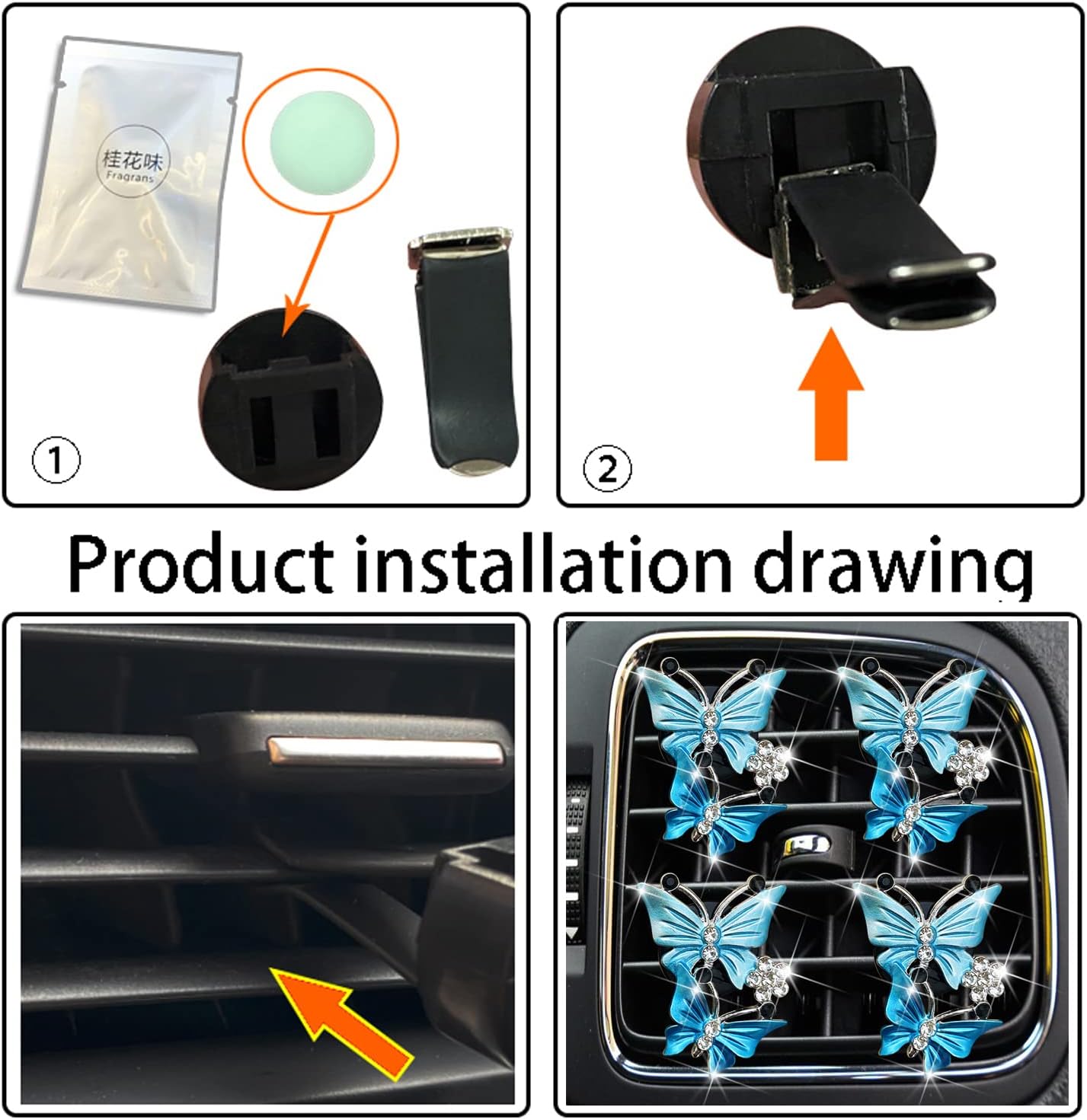 Dual Butterfly Car Vent Clip – Aromatherapy Air Freshener Perfume, Lake Blue