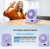 WHATOOK 5000mAh USB Desk Fan 2 Pack – Ultra Quiet, 100 Speeds