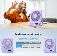 Mini USB Desk Fans 2 Pack – 5000mAh Ultra Quiet, 100 Speeds