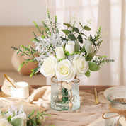 Floralsecret White Rose Faux Flowers with Vase – Artificial Floral Arrangement Décor
