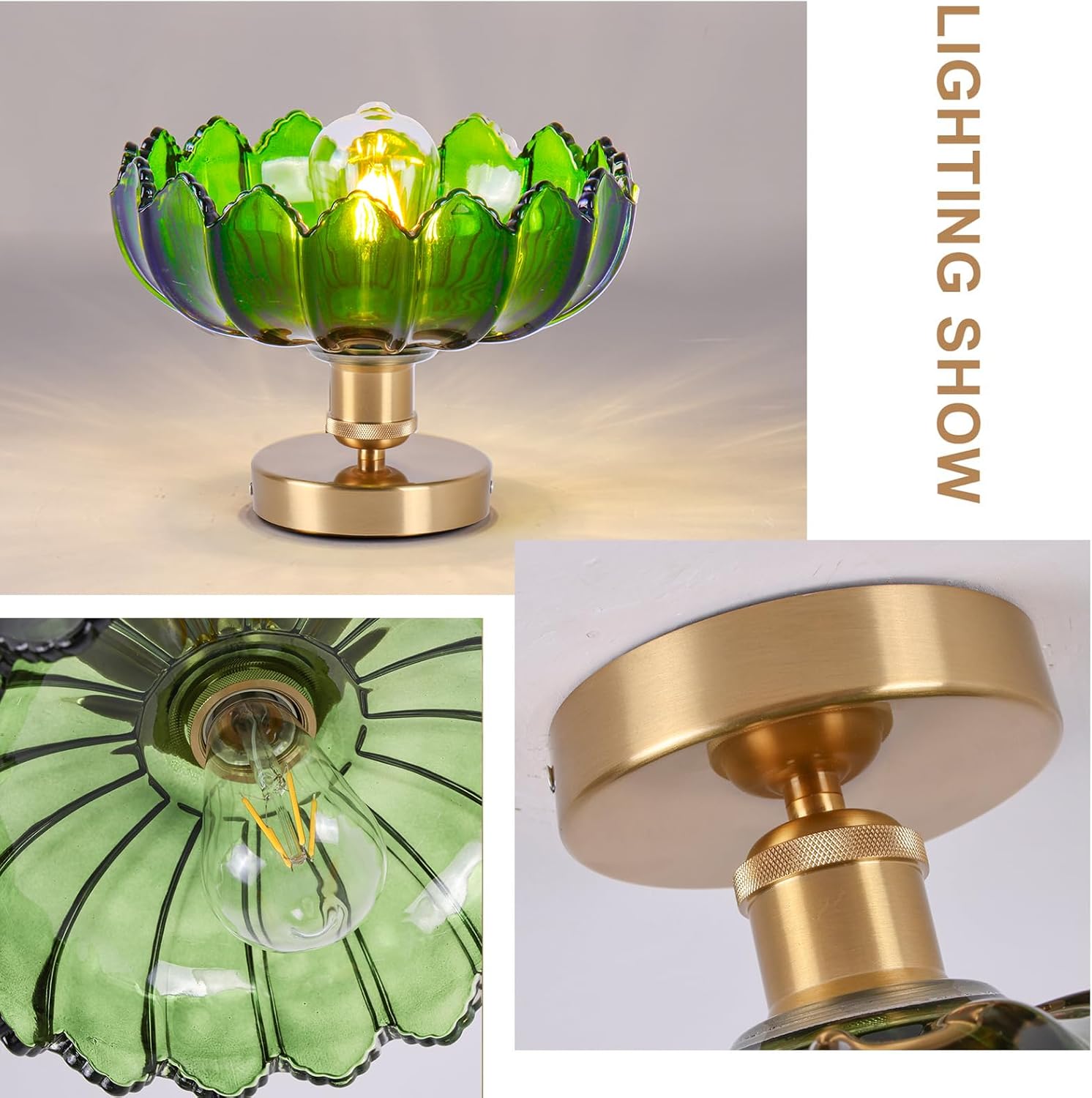Ceiling Light – Semi-Flush Mount Glass Pendant Lamp, Farmhouse Vintage Fixture