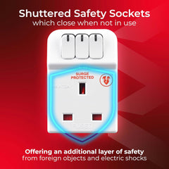 3-Socket Surge Protected Adaptor with Individual Switches – Safe Power Extension