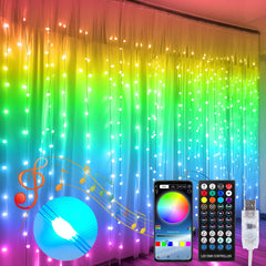 Curtain Lights, Curtain Fairy Lights for Bedroom 3m x 3m 300 LED RGBIC 210 Modes Curtain String Lights with Remote Control, USB Window Lights for Bedroom, Indoor, Outdoor, Weddings, Party