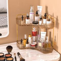 2-Tier Corner Bathroom & Vanity Organizer, Gold Makeup, Perfume & Counter Tray