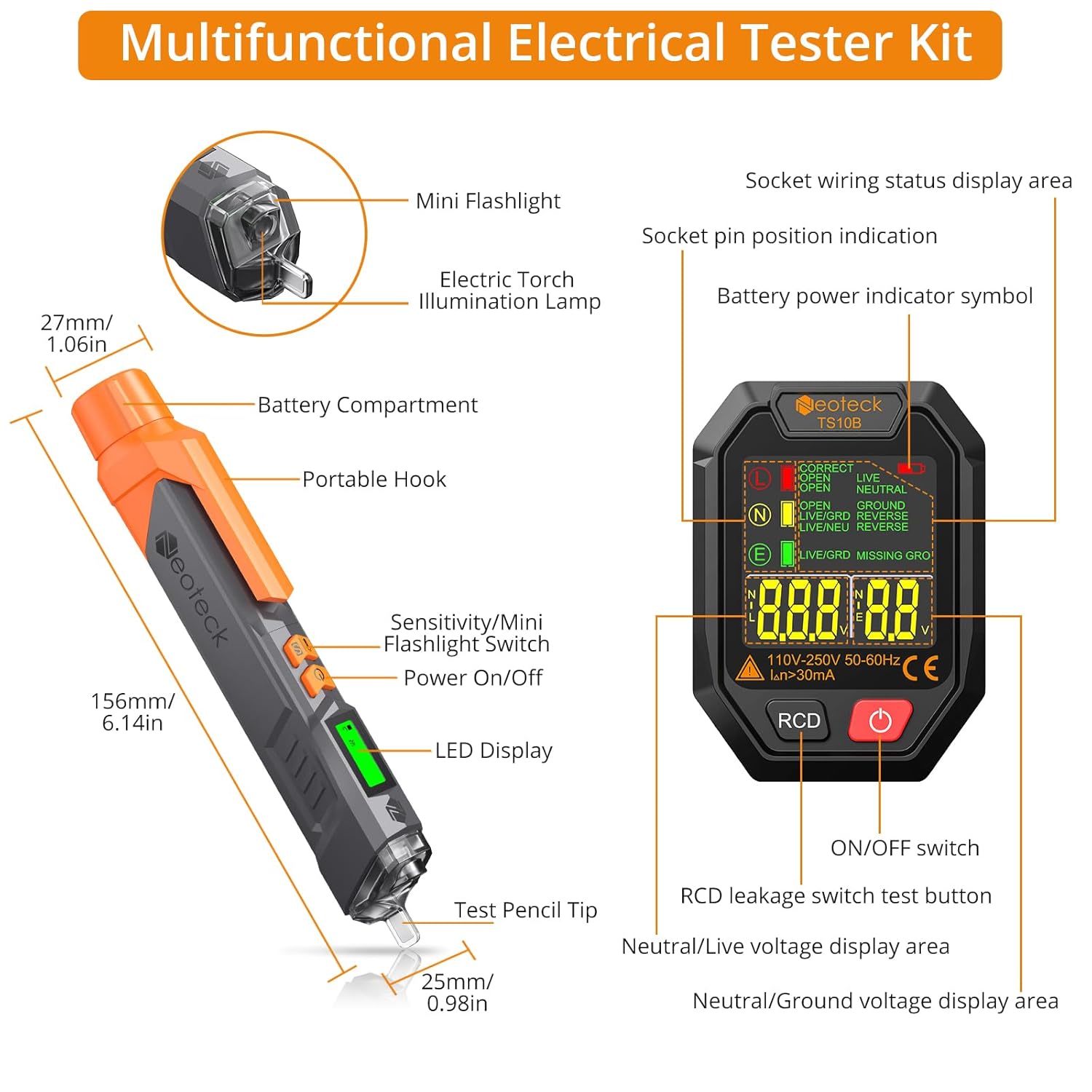 Neoteck Socket Tester & Non-Contact Voltage Pen Kit