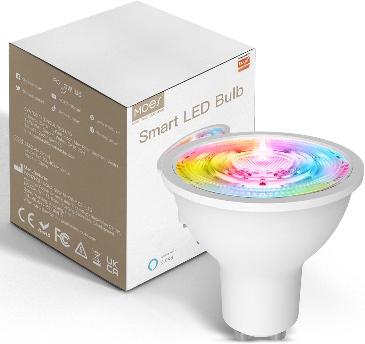 MOES ZigBee Smart LED Bulb GU10 5W, RGB Colour, Cold White Dimmable, 2200-6500K, App & Voice Control, Requires ZigBee Hub