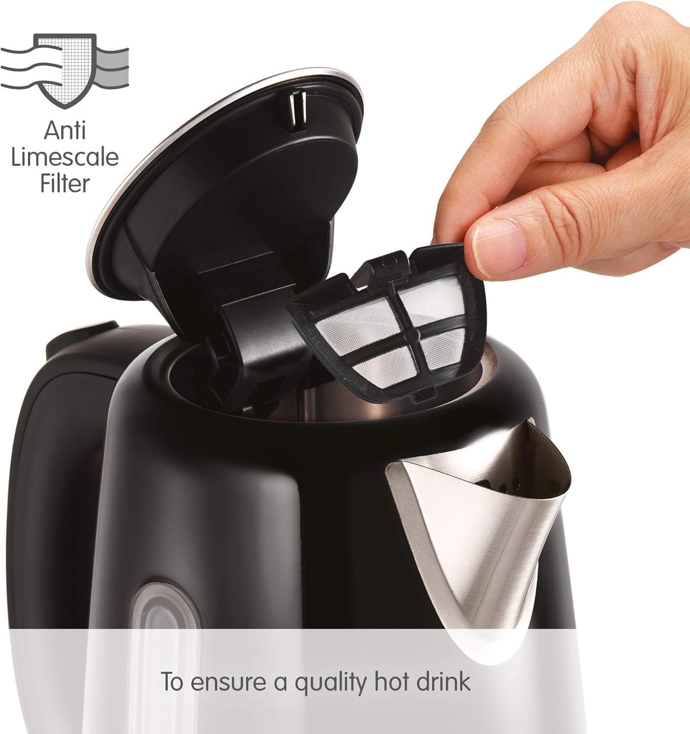 Equip 1.7L Jug Kettle – 3kW Rapid Boil, Stainless Steel, Removable Filter, Easy View Water Gauge, Black