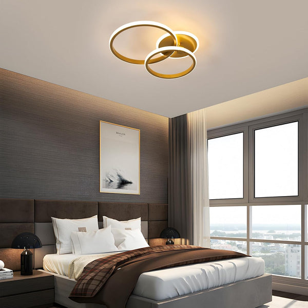 Modern LED Ceiling Lamp, 42W 4700LM Gold Round Chandelier Ceiling Light for Living Room, Bedroom, Dining Room, Office (3000K Warm White)