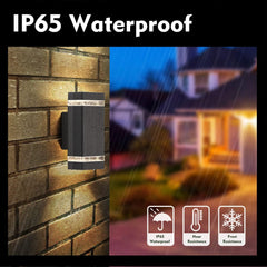 2 Pack Up Down Outdoor Wall Lights Mains Powered, IP65 Waterproof Exterior LED Light for Porch and Front Door, Modern GU10 Wall Sconce, 3000K, Black