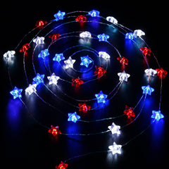 20 LED Red, White, Blue Double-Star String Lights – 9.8ft Battery Powered Fairy Lights for Bedroom, Indoor/Outdoor, Wedding, Nursery, and Christmas Decor (S-Star)