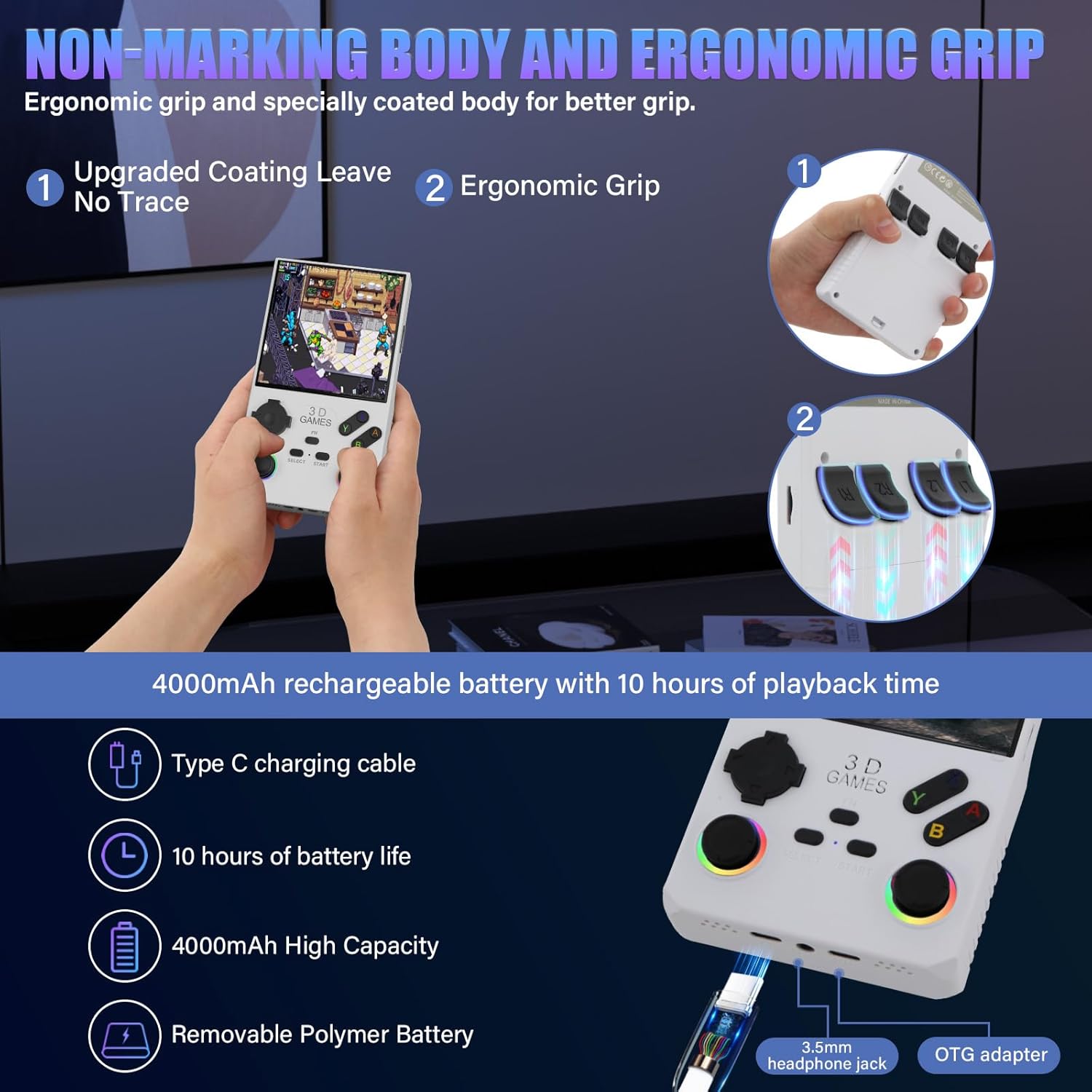 V40 Retro Handheld Game Console – 40,000 Games, 4" IPS Screen, 256GB, 4000mAh Battery