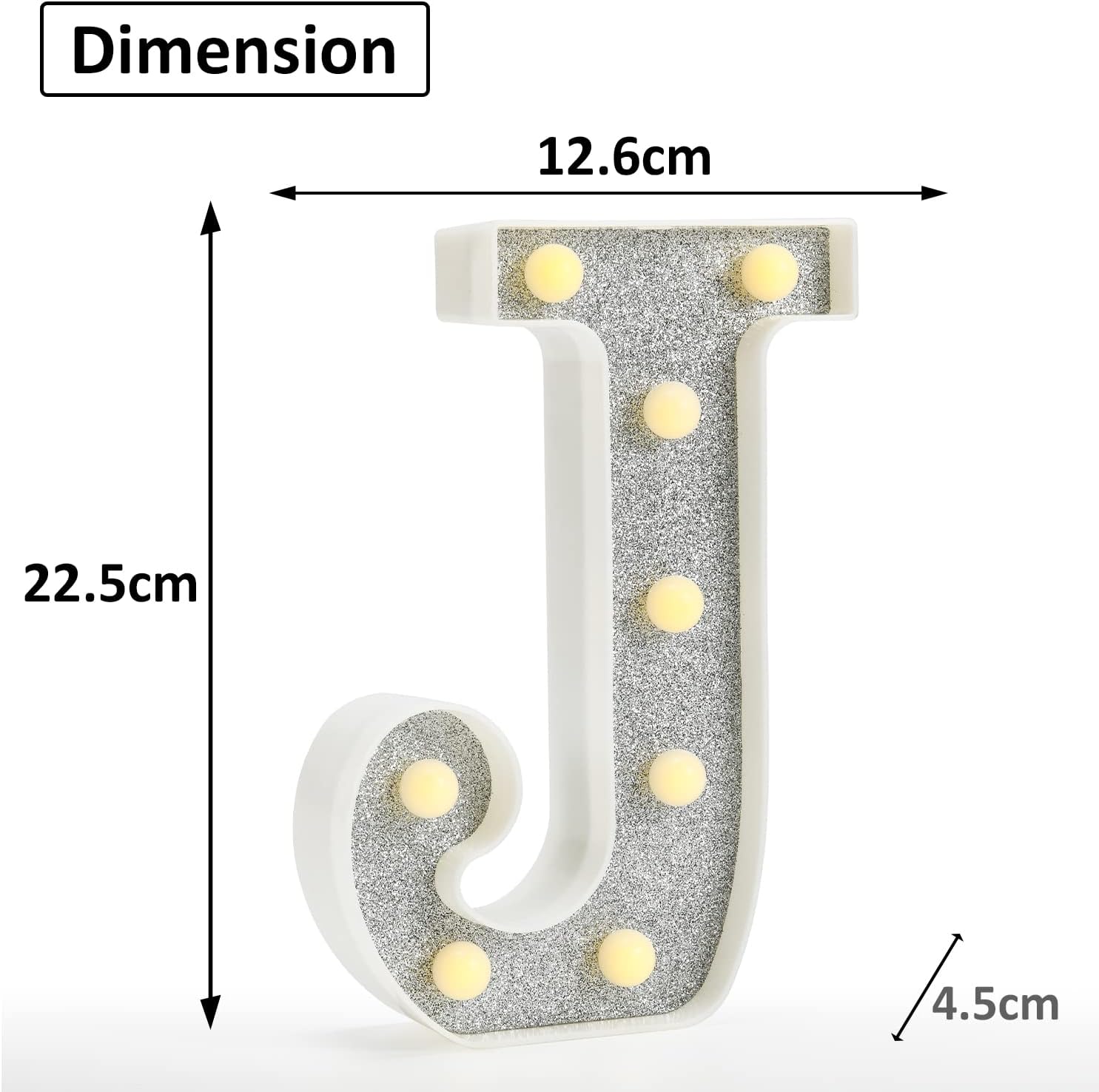 Glitter LED Letter J Light – 18 Color Changing