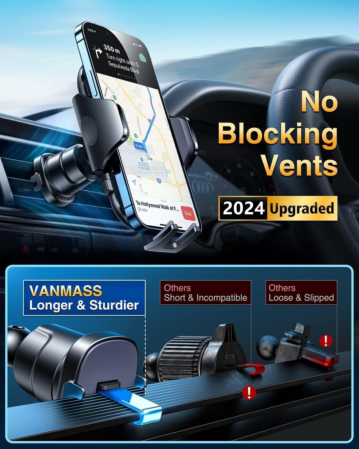 VANMASS 2025 Best Car Phone Holder Green – Rotatable Suction & Clip