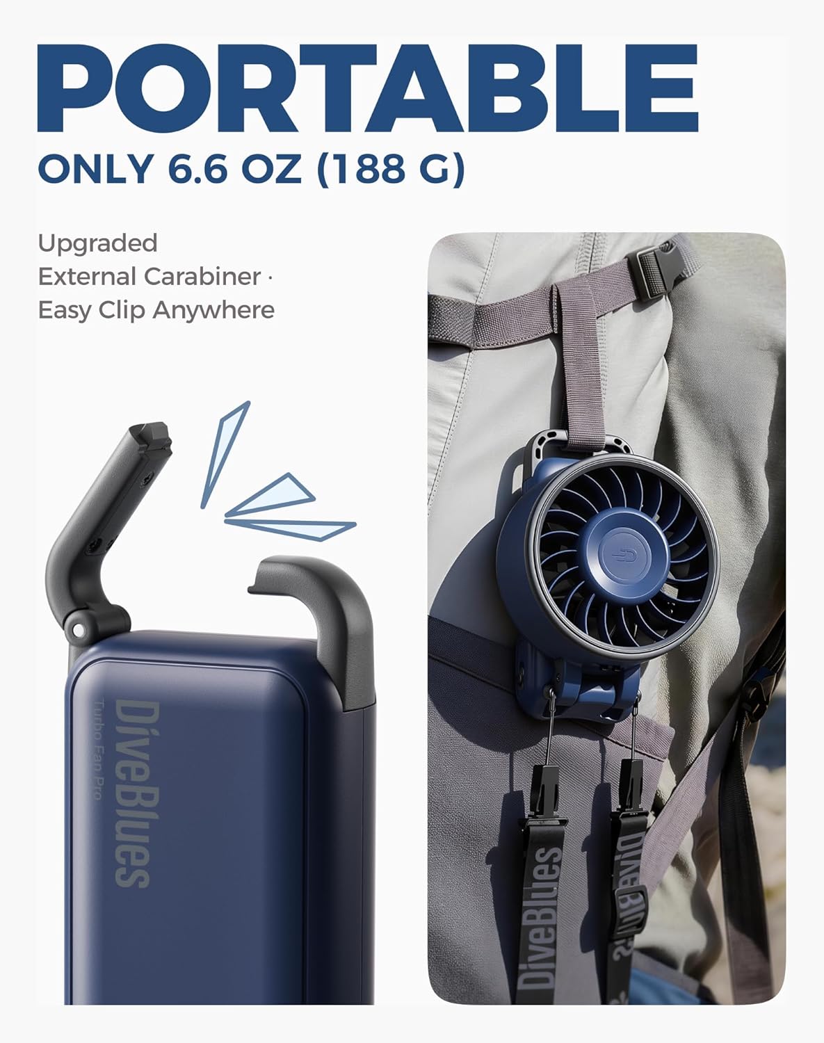 Diveblues Portable Turbo Fan, Handheld Fan 3-in-1 Neck Desk Foldable Design with Stepless Speed Control, Digital Display, USB-C Rechargeable, Up to 12H Cooling for Travel & Outdoor