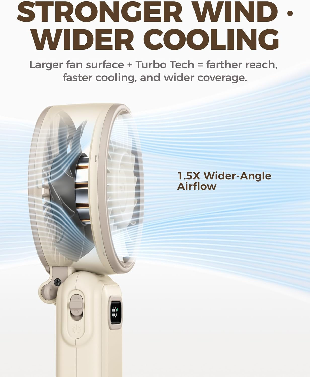 Diveblues Portable Turbo Fan, Handheld Fan 3-in-1 Neck Desk Foldable Design with Stepless Speed Control, Digital Display, USB-C Rechargeable, Up to 12H Cooling for Travel & Outdoor