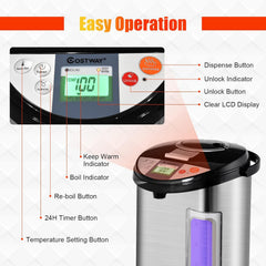 COSTWAY 5L Instant Hot Water Dispenser – 5 Temperature Settings, 3 Dispensing Methods, Rotating Base, Timer & Auto Shut-Off