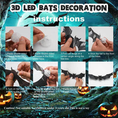 HIAME 12PCS 3D LED Bat Wall Stickers – Halloween Night Light Home Decorations