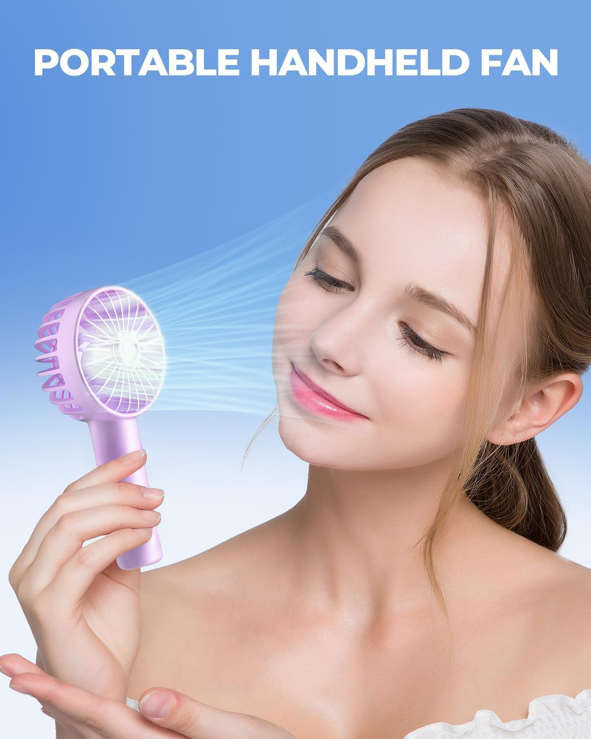 Mini Portable Handheld Fan 1800mAh 3 Speeds Light Purple