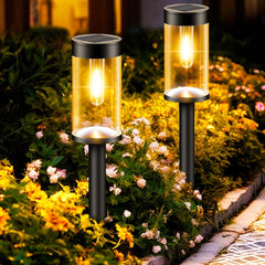 4-Pack Solar Path Lights, Auto On/Off, Waterproof, Warm White Solar Powered Stake Lights for Outdoor Garden, Driveway, Yard, Patio, and Lawn