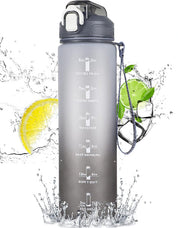 Motivational Sports Water Bottle – Leakproof BPA-Free Bottle with Straw & Time Markers