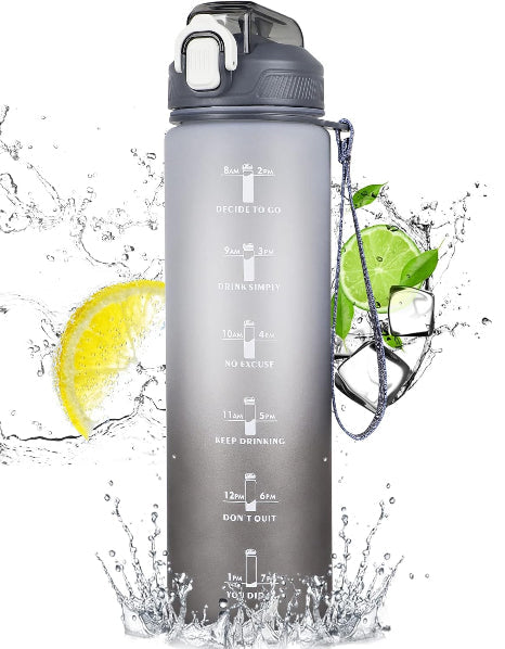 Motivational Sports Water Bottle – Leakproof BPA-Free Bottle with Straw & Time Markers