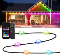 Outdoor Lights 30M,RGBWW Smart IC Outdoor Lights with 46 Scene Modes Waterproof 72 LED Eaves Lights,Work with Alexa/Google Assistant Festive Lighting for House Garageo Christmas Daily