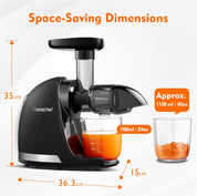 Juicer Machine Cold Press Slow Masticating Juicer for Whole Fruits & Vegetables – BPA Free Juice Extractor with 2 Cups & Brush – Black