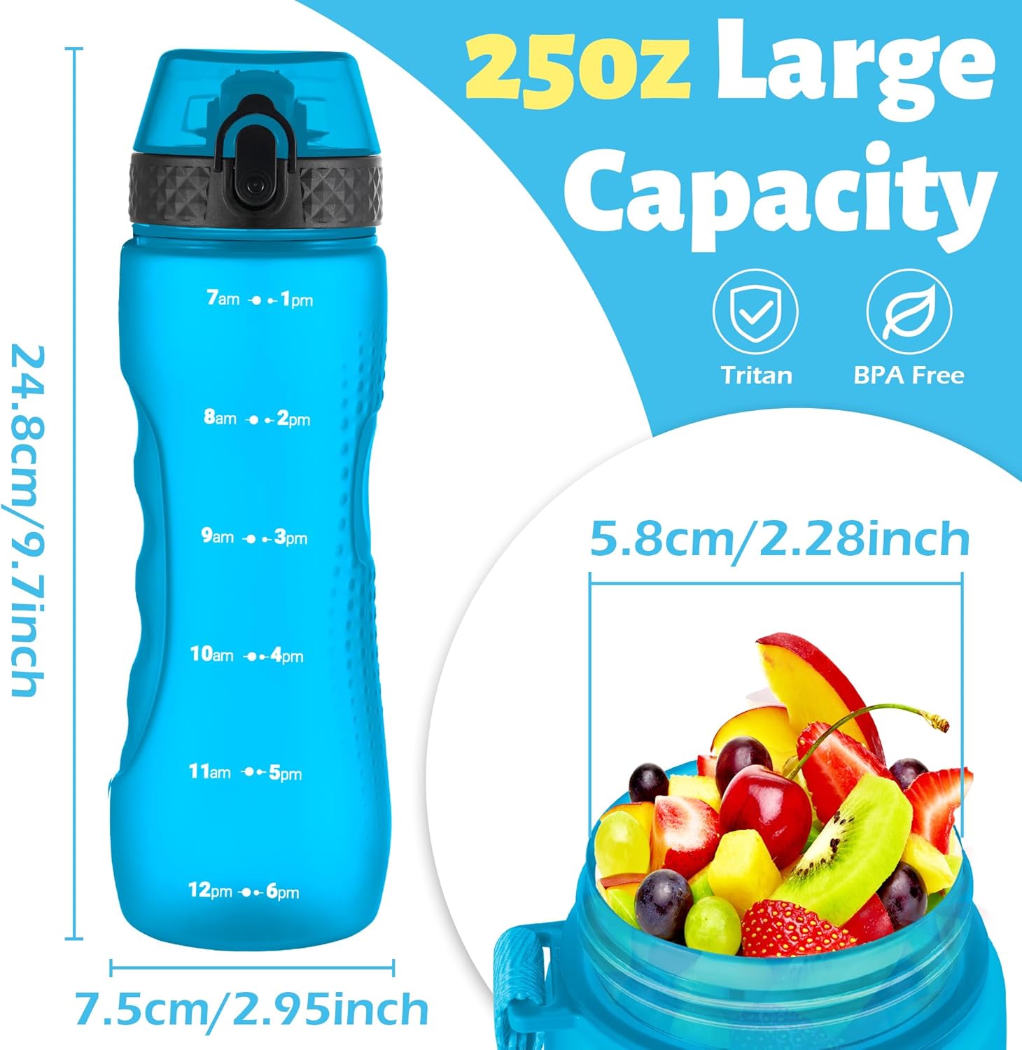 25oz BPA-Free Tritan Water Bottle – Leakproof Sports Bottle with Straw & Time Marks