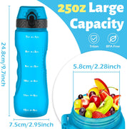 25oz BPA-Free Tritan Water Bottle – Leakproof Sports Bottle with Straw & Time Marks