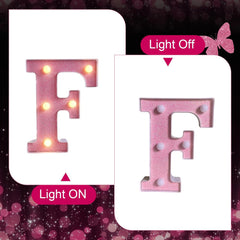 Pink LED Letter F Light – Warm Battery-Powered Night Light