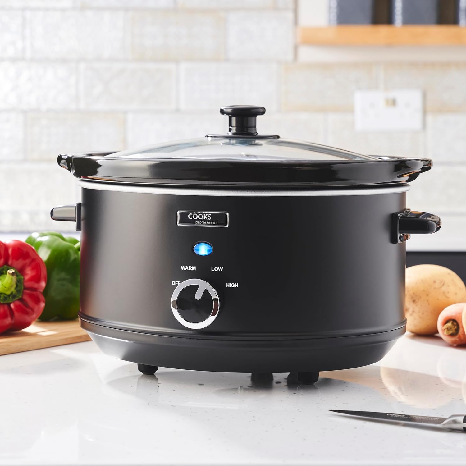 Cooks Professional 3.5L Slow Cooker with Glass Lid, Cool Touch Handles, Dishwasher Safe Bowl & Keep Warm Function – Black