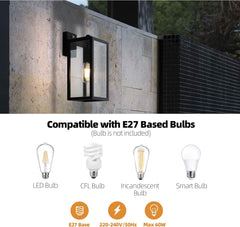 Outdoor Wall Light Dusk to Dawn, Black Aluminum Wall Lantern Porch Sconce with Ambient Sensor, IP44 Waterproof Anti-Rust Light Fixture with Clear Glass Shade, Matte Black